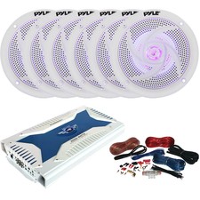 6 X Pyle Plmrs53wl 5.25" Speakers W/ Blue Led, 6-channel Amplifier, Wire Kit