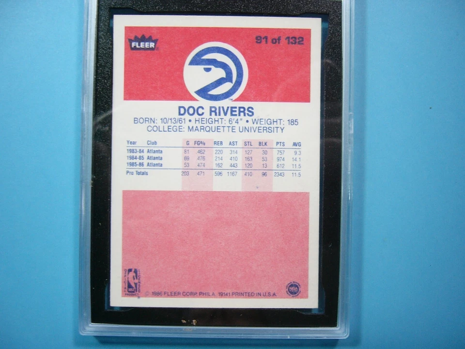 1986 1986/87 FLEER NBA BASKETBALL CARD #91 DOC RIVERS ROOKIE RC KSA 10 GEM MT GL - Image 4 of 4