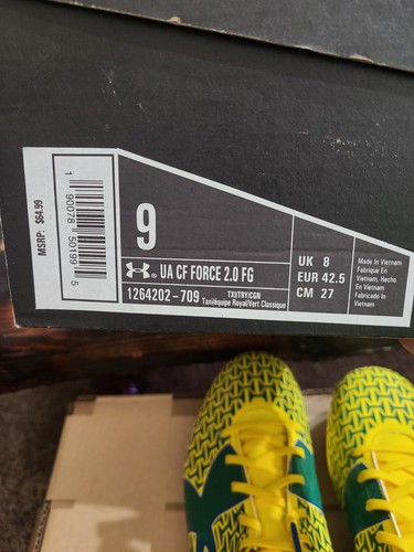 Crampons de football jaune/vert Under Armour homme CF Force 2.0 FG 1264202-709 9 NEUF - Photo 9/9