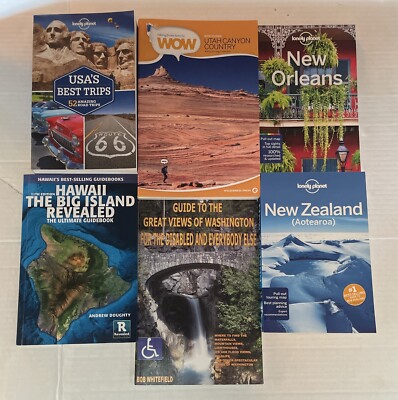 Travel Guide 6 Book Lot, USA, New Zealand, Lonely Planet, Hiking To WOW, Etc.