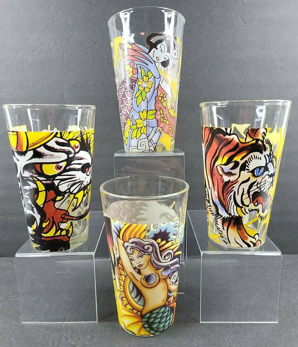 4 Ed Hardy Christian Audigier Highball Glass Mix Set Mermaid