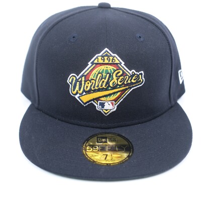 1996 World Series New Era Hat Cap sz 7 1/2 Japan Fitted Crest Logo Navy Blue