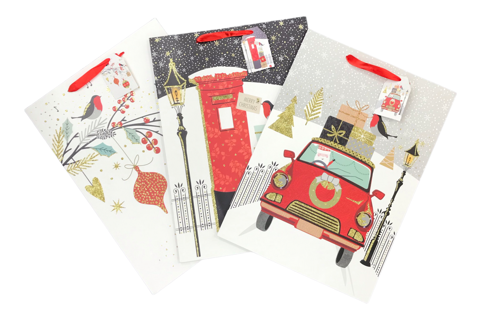 6 Large Christmas Gift Bags Set Present Bags Festive Xmas Glitter