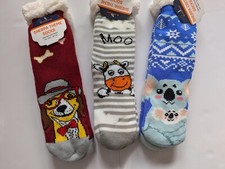 3 Pairs Compass Sherpa Lined Slipper Socks - Dog, Cow, Kaola NWT
