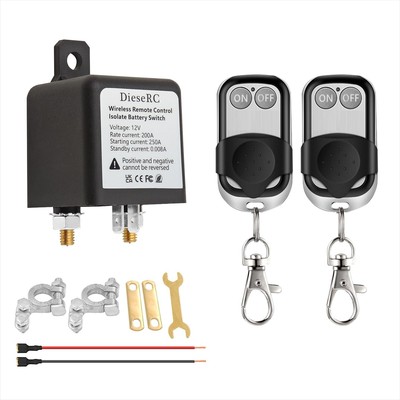 DieseRC Wireless Remote Control Battery Disconnect Switch, DC 12V 200A Relay ...