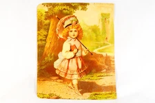 Victorian 1885 School Girl Holding Book Umbrella 13.5 x 10.5 Clara Steiner 1885