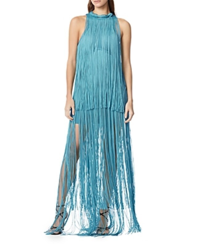 herve leger green fringe dress V NECK FRINGED MIDI DRESS HERV LGER