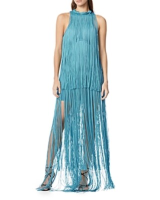 herve leger blue fringe dress THE BRIGITTE GOWN  HERV LGER