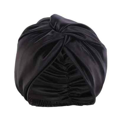 1pc Imitation Silk Sleeping Hat Twist Turban Hat With Ethnic Style Black