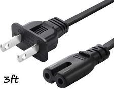 AC Power Cord 2 Prong Cable 2-Slot Figure 8 for TV PS3 PS4 PS5 XBOX PC