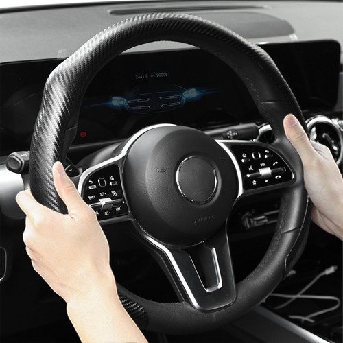 Universal 38 cm Car Steering Wheel Cover Carbon Fiber Non-Slip Accessories Black - Picture 3 of 10