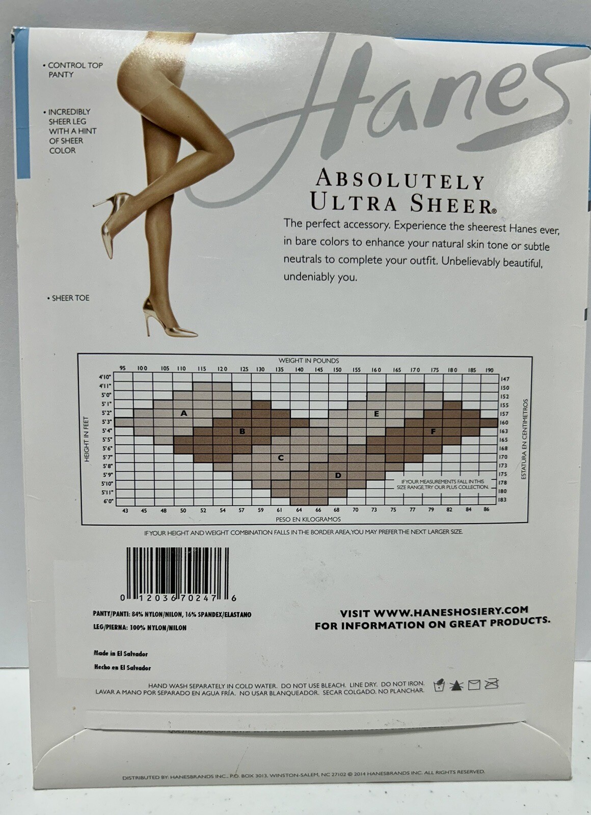 Hanes Absolutely Ultra Sheer control Top Pantyhose  NATURAL, Size E, Style 707