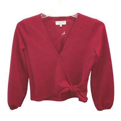 Madewell Texture Thread Women XS Red Textured Long Sleeve Wrap Knot Blouse Top