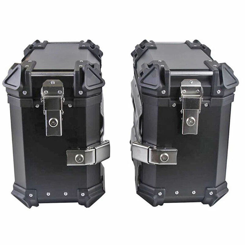 2PCS Black Motorcycle Saddle Box Aluminium Alloy Side Storage Case 38L+38L UK - Image 2 of 4