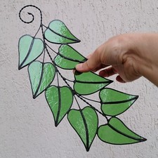 Spring Tree Branch Green Leaves Stained Glass Suncatcher Window Hanging Panel