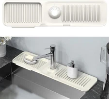 Toovem Kitchen Sink Splash Guard Behind Faucet Silicone Dish Soap Sponge Holder