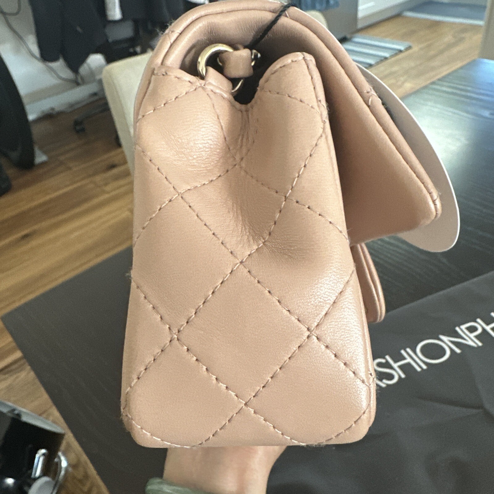 Chanel Lambskin Mini Rectangular Flap Beige Gold … - image 6