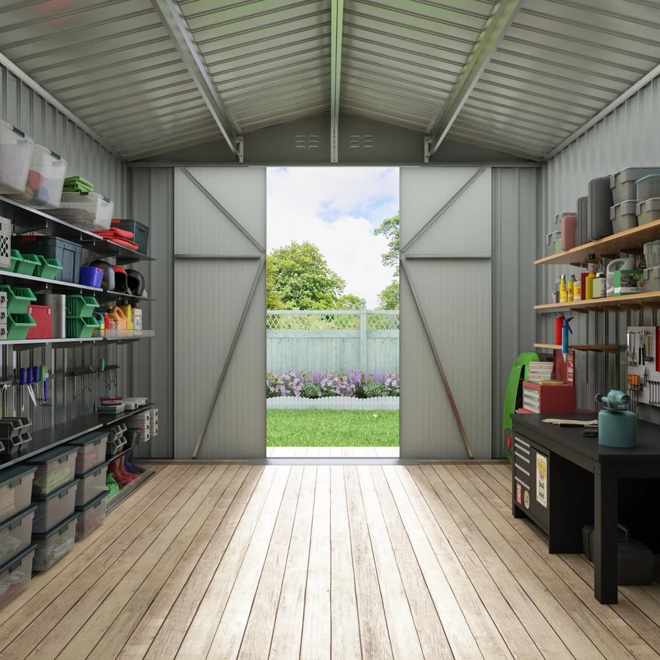 8' x 8' Storage Shed Outdoor Large Backyard Garden Steel Utility Tool Shed - Image 4 of 4