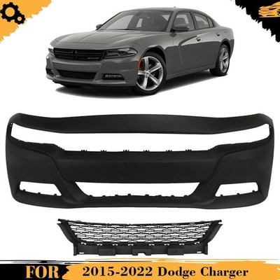 Front Bumper Cover Paintable & Bumper Grille Kit For 2015-2022 Dodge Charger
