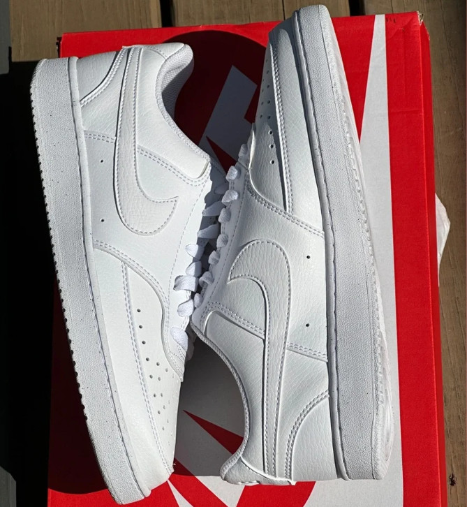 Nike Women's Court Vision Low Next Nature Triple White Lifestyle Shoes View 6