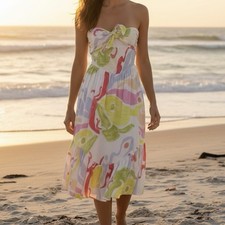 Free People Strapless Midi Dress Womens Small Smocked Boho Beach Vacation