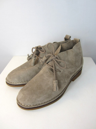 NEW Hush Puppies Women 9.5 M Taupe Beige Suede Ankle Bootie Chukka Shoes Lace Up