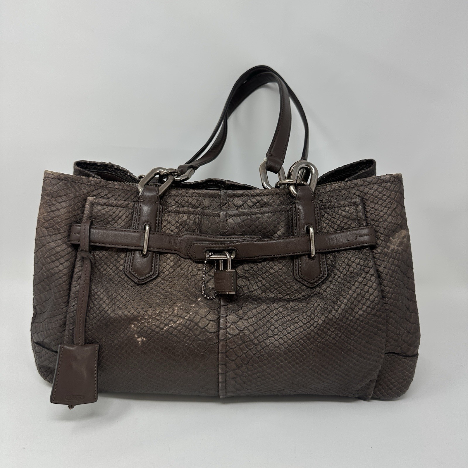 Coach 18741 Brown Bronze Python Embossed Leather … - image 1