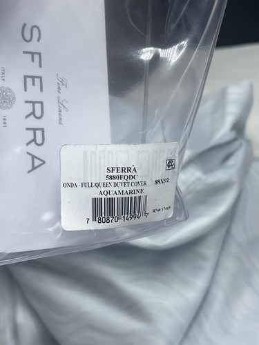 $795 Sferra Full Queen Duvet Cover ONDA Long Staple Cotton Aquamarine 88x92” - Picture 10 of 11