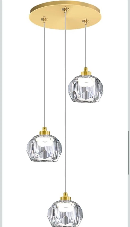 Lámpara colgante de bola de cristal con luz LED dorada de 3 luces 15W Foto 3 de 4