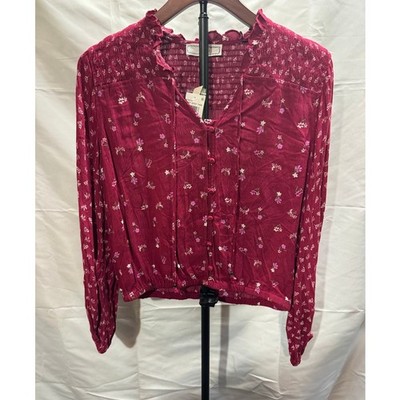 NWT Hippie Rose Peasant Blouse Ditsy Floral Smocked Cropped Boho Women's Small