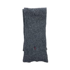 Polo Ralph Lauren Gray Wool Blend Knit Scarf Red Pony Logo Ribbed Unisex Winter