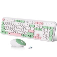 2.4GHz Wireless Keyboard And Mouse Set Full Size White Green Accessories