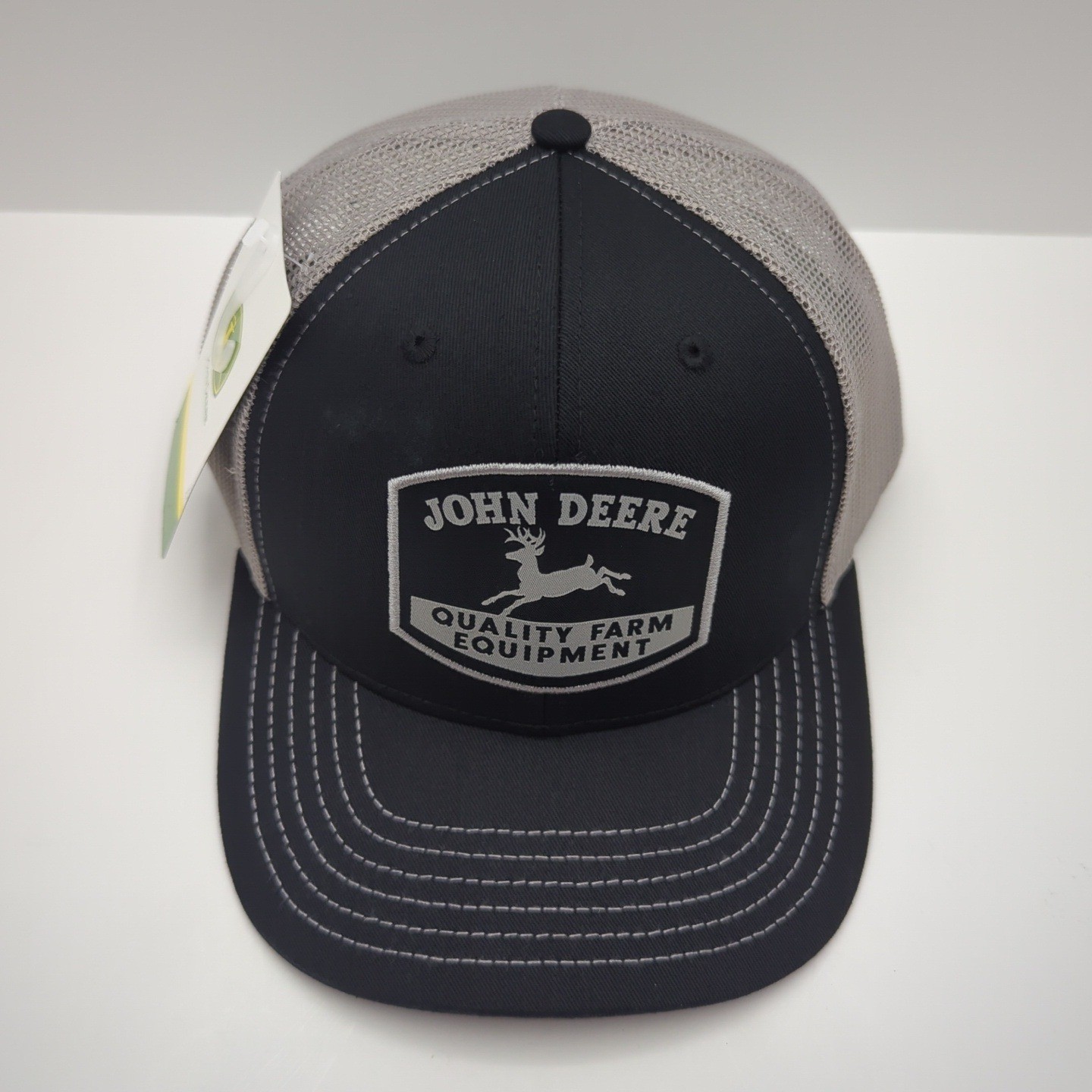 John Deere Quality Farm Equipment Trucker Hat Black Gray Snapback Mesh Cap image 7