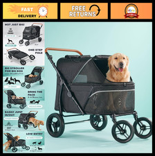 Large Dog Stroller for Multiple Pets, All-Terrain, Adjustable Handle, Waterproof