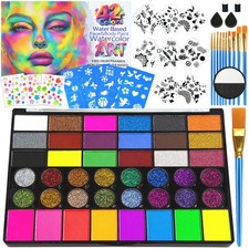 Professional Face Painting Kit   42 Color Water Activated Makeup with 30g Bla...