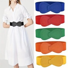 Women Wide Elastic Waist Belt Stretchy Solid Color Dress Coat Cinch Waistband