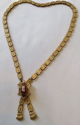 VICTORIAN GOLD FILLED BOOKCHAIN NECKLACE WITH CAMEO CENTER VB5