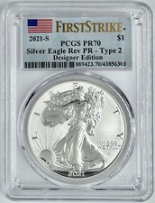 2021-S Reverse Proof $1 Type 2 American Silver Eagle PCGS PR70 First Strike Flag