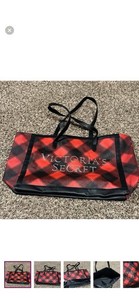 Victoria's Secret Red Black Checked Foldable Reusable Shopping Bag
