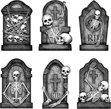 Graveyard Tombstones Halloween Decorations Outdoor: 6pcs Large, Stone Grey