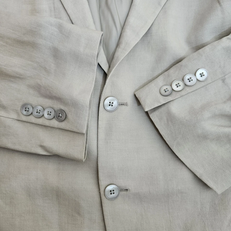 Traje Ralph Lauren Para Hombre 54R Chaqueta 56L Pantalones 100% Lino Beige Claro *LEER* Foto 3 de 4