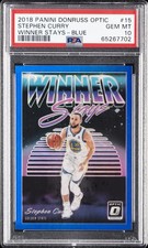 2018 PANINI DONRUSS OPTIC WINNER STAYS BLUE #15 STEPHEN CURRY 15/85 PSA 10