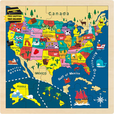 USA Map Wooden Puzzle for Kids Ages 3-5, 25 Piece