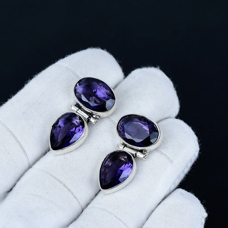 Elegante Ametista Gemma Orecchini 925 Argento Sterling Gioielli Per Donna Regali - Immagine 3 di 4
