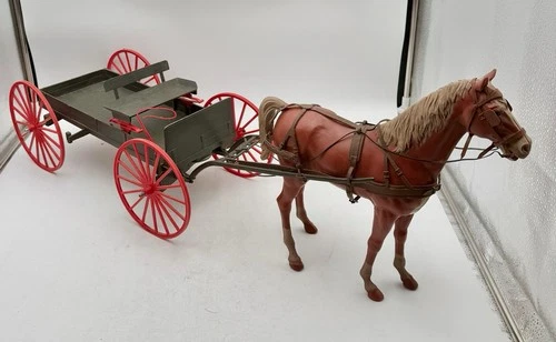 Vintage 1960s MARX JOHNNY WEST Covered wagon horse & harness 4434 Play set READ