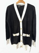 New Charter Club Luxury 100 Cashmere Black/white Cardigan Sweater- M
