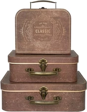 Decorative Box Set of 3 Decorative Storage Boxes with Lids, Vintage Suitcases fo