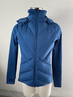 Athleta Inlet Jacket Womens XS Blue Hooded Down Softshell Full Zip Insulated