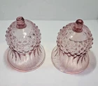 Pair Vintage Pink Glass Candle Holders Hobnail Diamond Pattern Fenton Style
