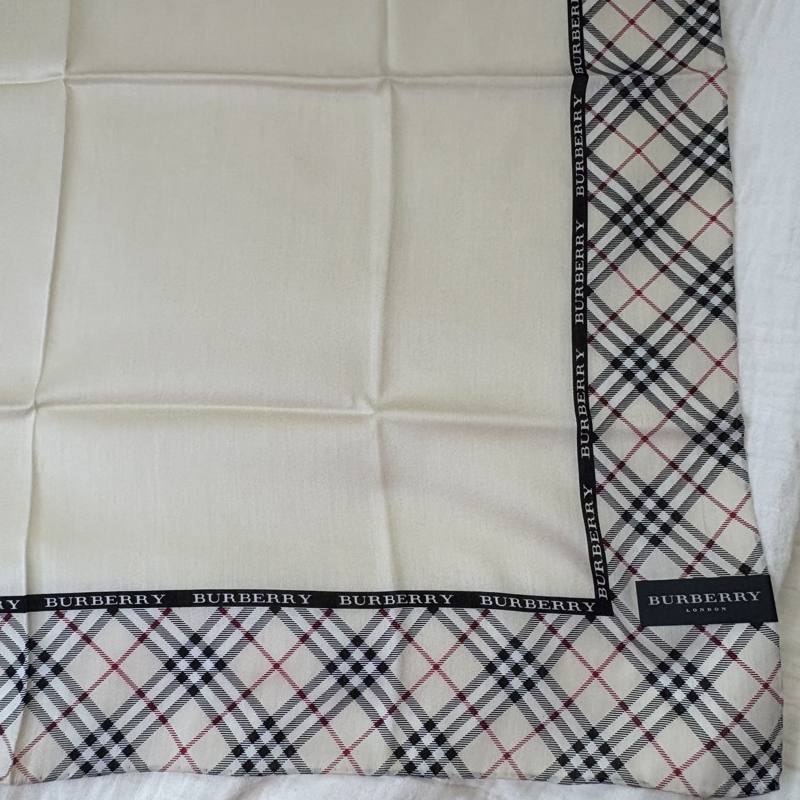 Burberry Scarf Handkerchief Nova Check Cotton Cream Border Logo Ribbon 23